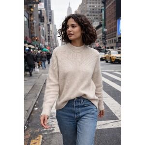 Madewell Belfiore Ribbed Pullover Sweater Cream Wool Blend Camel Hair Size XS/S